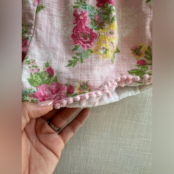 4T GIRLS PINK LINEN FLORAL ROMPER - Picture 2 of 7